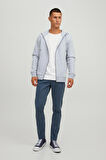 Jack & Jones Erkek Jjestar Çift Cepli Fermuar Kapamalı Kapüşonlu Sweatshirt 12210830 Açık Gri
